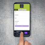 DIY Google review app install banner on mobile showing review request form with email and SMS options.