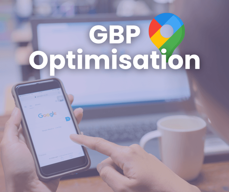 Person using Google on a smartphone with “Google Business Profile Optimisation” text overlay.