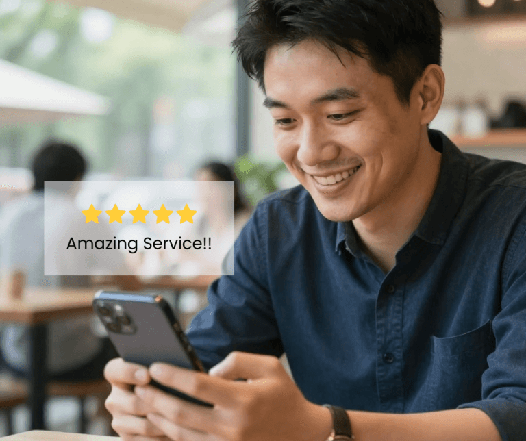Customer leaving a Google review on phone after receiving review request