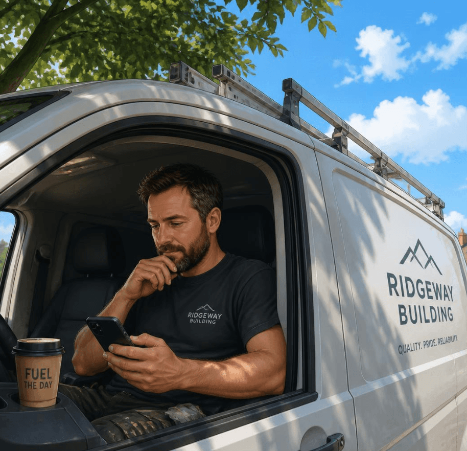 Local tradesperson checking their Google Business Profile between jobs.